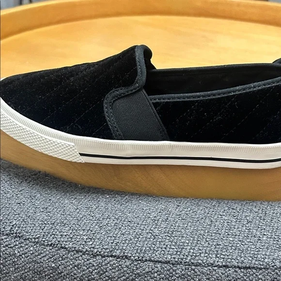 Lauren Ralph Lauren Black Velvet Slip-On Sneakers with White Soles - Picture 11 of 12